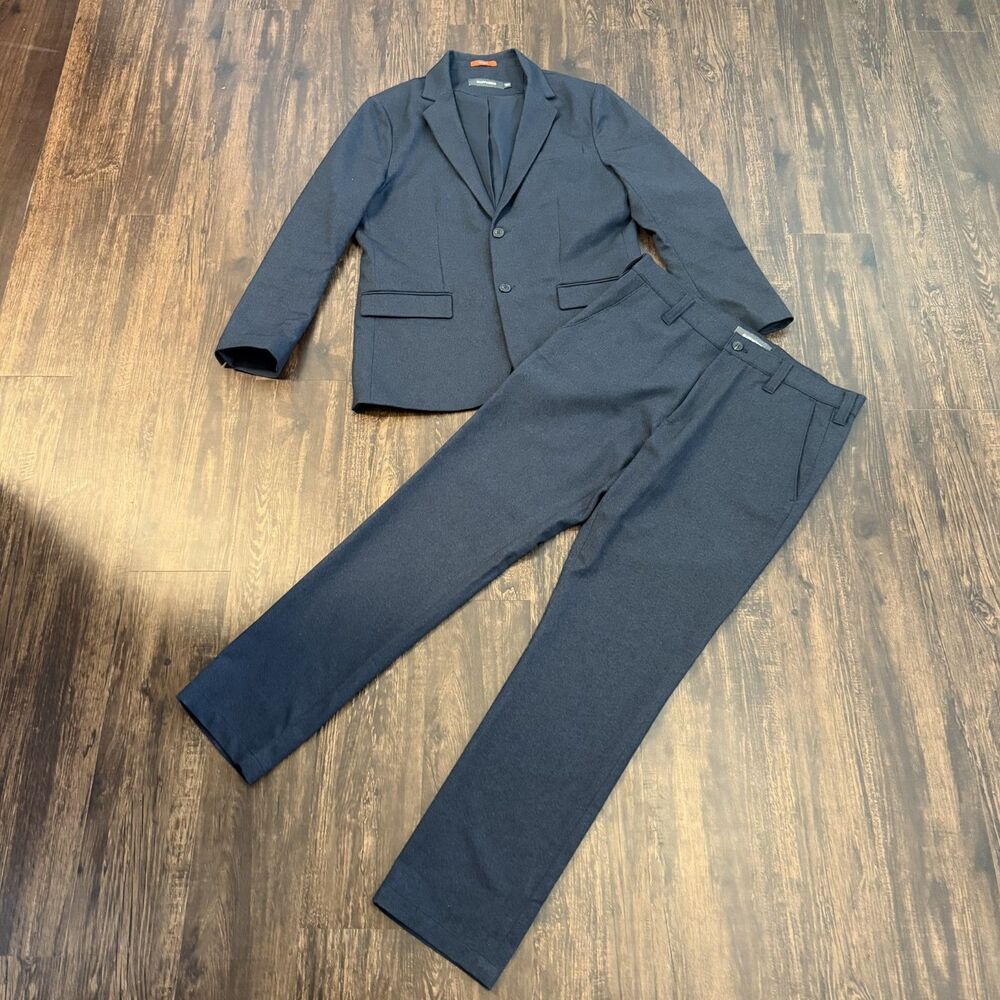 BLUFFWORKS GRAMERCY Mens 2 Piece Suit Blazer 40R Blue Pants 33x32